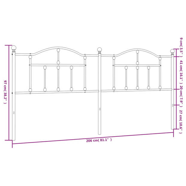 vidaXL Hoofdbord 200 cm metaal wit