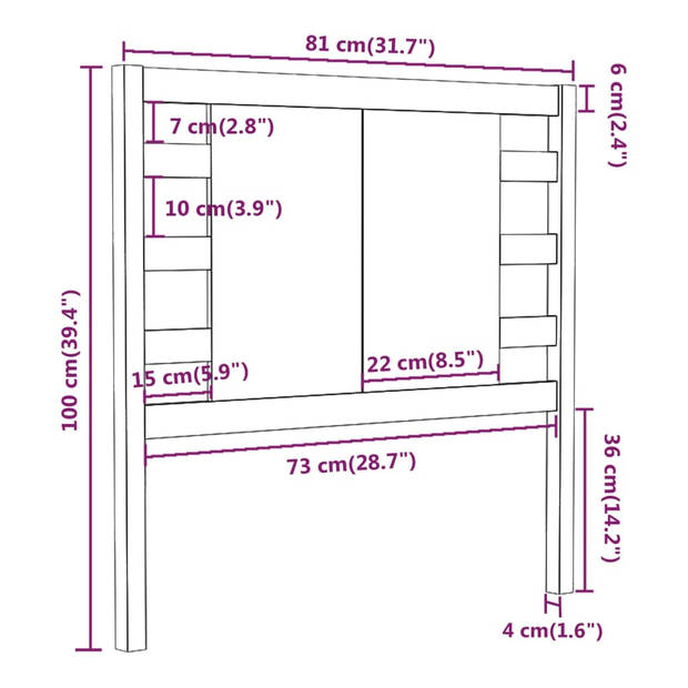 vidaXL Hoofdbord 81x4x100 cm massief grenenhout