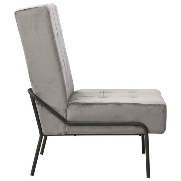 The Living Store Relaxstoel Velvet - Lichtgrijs/Zwart - 65x79x87 cm - Ergonomisch