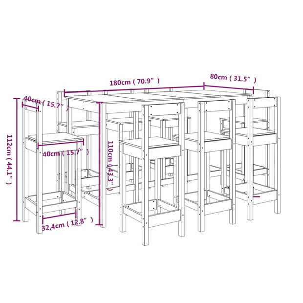 vidaXL 9-delige Barset massief grenenhout zwart