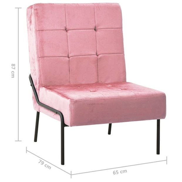 The Living Store Relaxstoel - Fluweel - 65 x 79 x 87 cm - Roze/Zwart - Max 110 kg