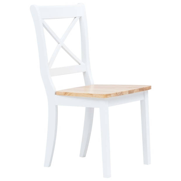 The Living Store Eetkamerstoelen set - wit/lichthout - 45.5 x 52 x 90 cm - massief rubberwood