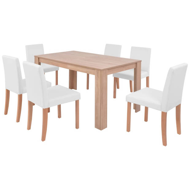 vidaXL Eettafel met stoelen kunstleer en eikenhout cr??me 7-delig