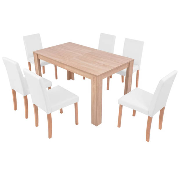 vidaXL Eettafel met stoelen kunstleer en eikenhout cr??me 7-delig