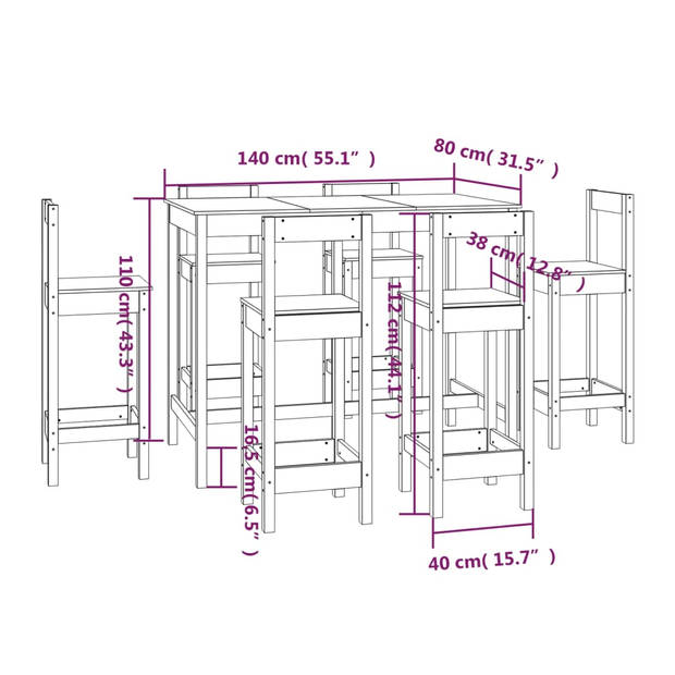 vidaXL 7-delige Barset massief grenenhout wit