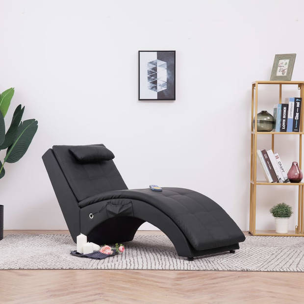 The Living Store Chaise Longue - Massage en Verwarming - 145 x 54 x 72 cm - Zwart - PVC 100%