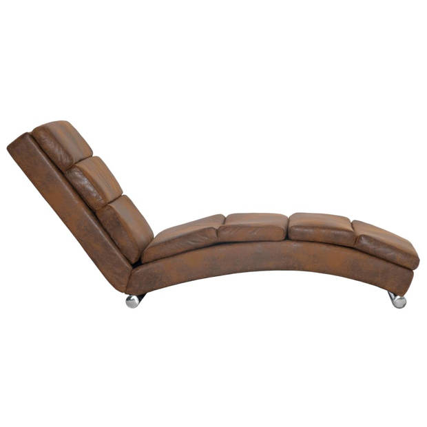 The Living Store Chaise Longue Houten Frame Kunstsuède Bruin 155x51x71cm