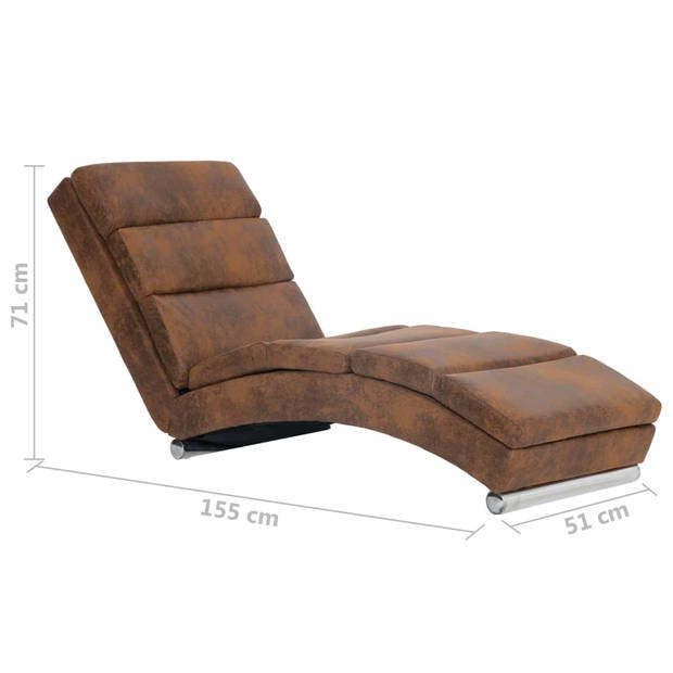 The Living Store Chaise Longue Houten Frame Kunstsuède Bruin 155x51x71cm