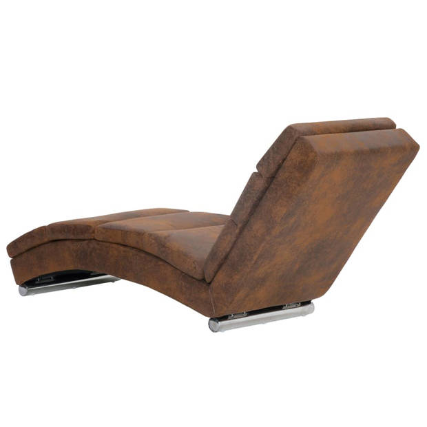 The Living Store Chaise Longue Houten Frame Kunstsuède Bruin 155x51x71cm