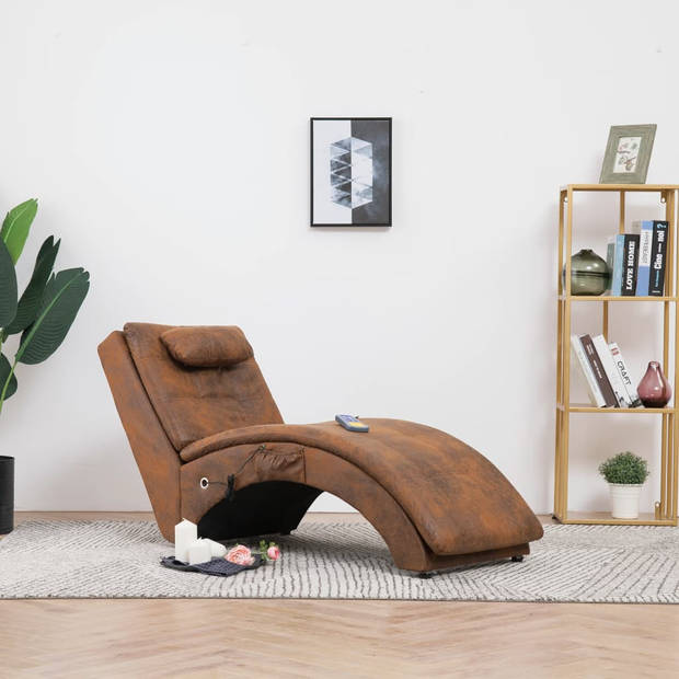 The Living Store Chaise Longue - Bruin - 142 x 55 x 73 cm - Massage en Verwarming