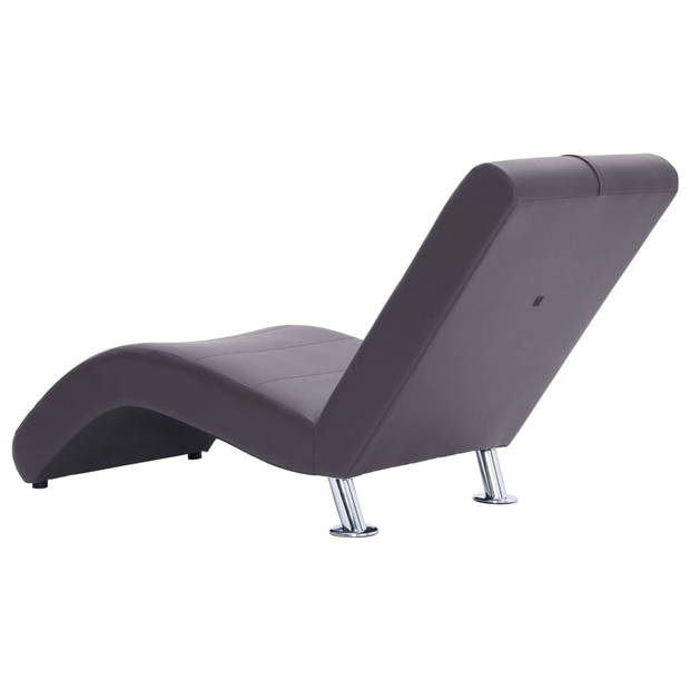 The Living Store Chaise Longue Grijs - Houten frame - Kunstleren bekleding - 144x59x79cm