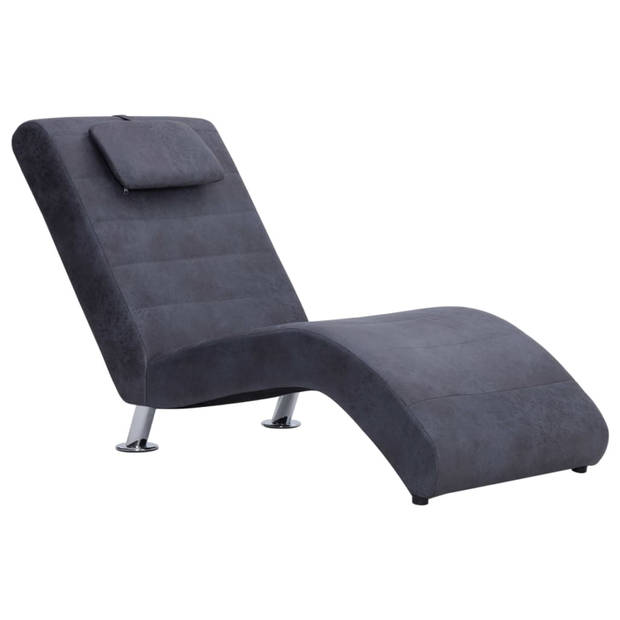 vidaXL Chaise longue met kussen kunstsuède grijs