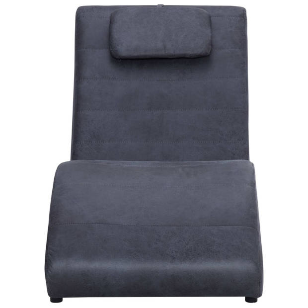 vidaXL Chaise longue met kussen kunstsuède grijs