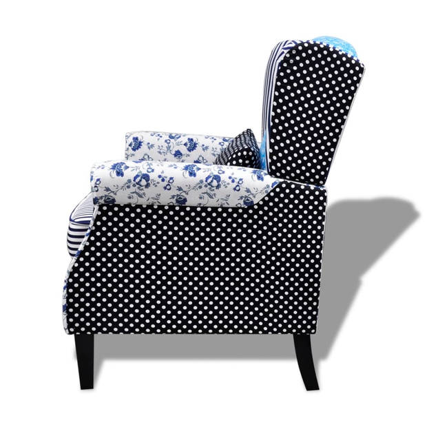 vidaXL Fauteuil met patchwork stof blauw/grijs