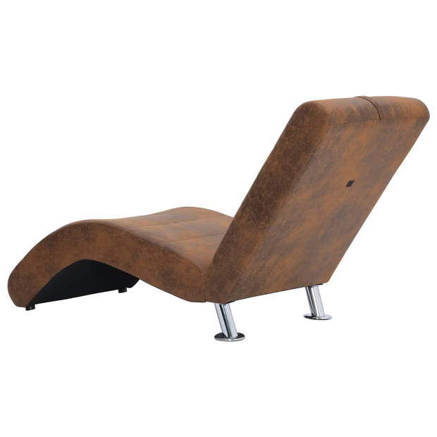 vidaXL Chaise longue met kussen kunstsuède bruin