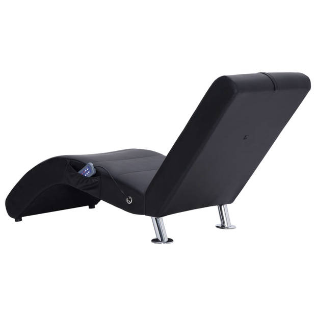 The Living Store Chaise Longue - Zwarte Kunstleren Bekleding - 144 x 59 x 79 cm - Massage - Verwarming