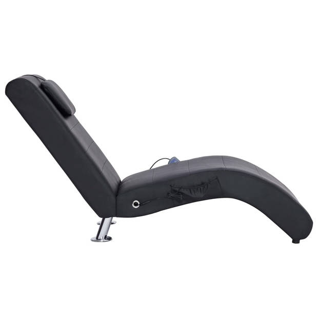 The Living Store Chaise Longue - Zwarte Kunstleren Bekleding - 144 x 59 x 79 cm - Massage - Verwarming