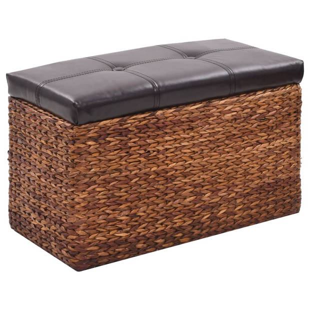 The Living Store Bankstel Zeegras - Bankje 75x38x46cm - Poefs 33x30x36cm - Bruin/Zwart