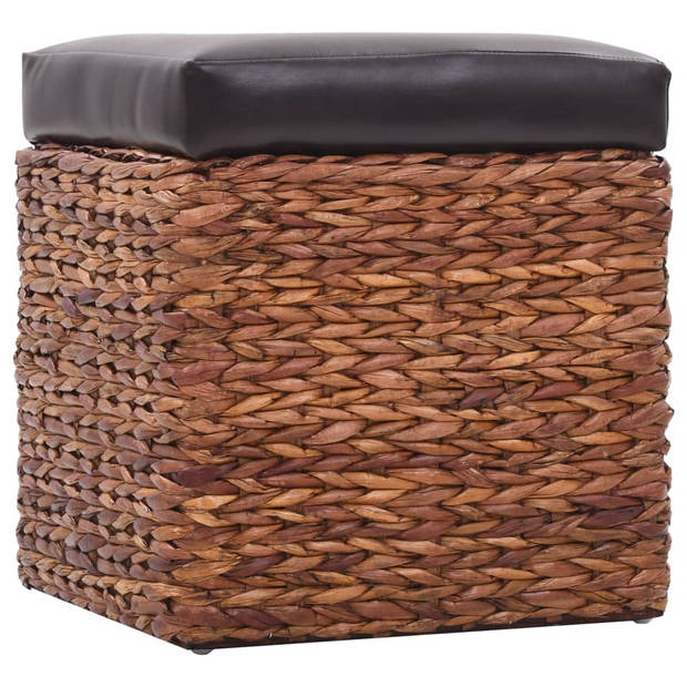 The Living Store Bankstel Zeegras - Bankje 75x38x46cm - Poefs 33x30x36cm - Bruin/Zwart