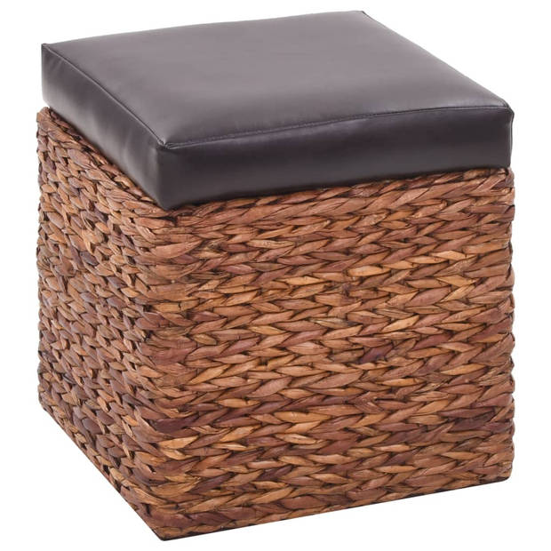 The Living Store Bankstel Zeegras - Bankje 75x38x46cm - Poefs 33x30x36cm - Bruin/Zwart