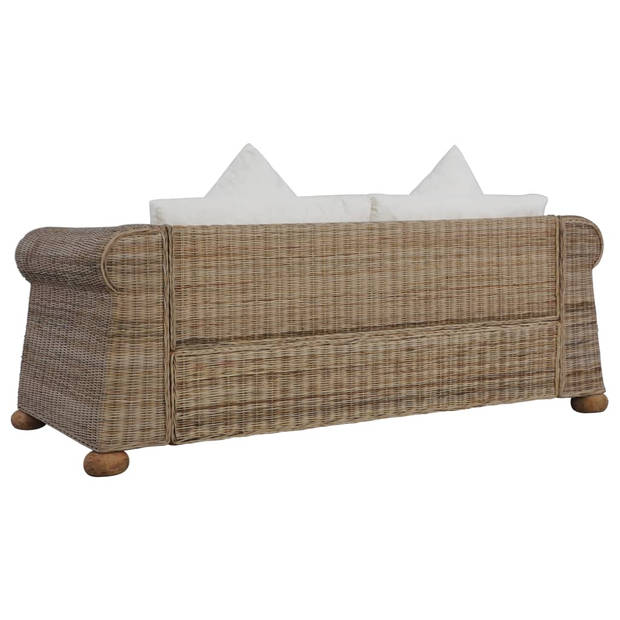 The Living Store Rattan Sofa - Natuurlijk Fitrit Rattan - 155 x 78 x 67 cm - Crèmewit Linnen Kussens