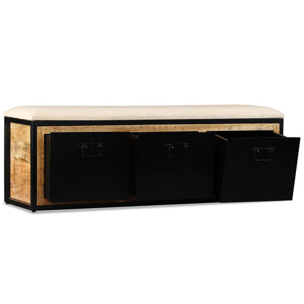 The Living Store Industrieel Halbankje 120x30x40 cm - Massief Mangohout - Retro-stijl - 3 lades - Bruin/Zwart