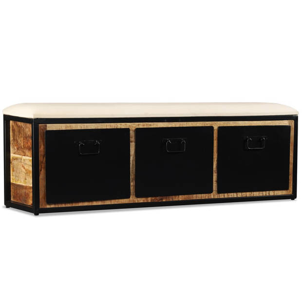 The Living Store Industrieel Halbankje 120x30x40 cm - Massief Mangohout - Retro-stijl - 3 lades - Bruin/Zwart