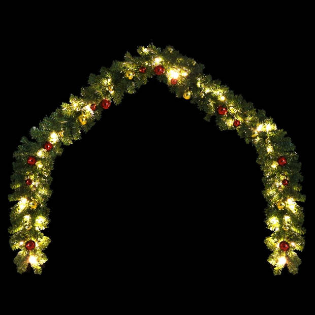 The Living Store Guirlande Kerstballen - PVC - 10m - Met 150 LEDs - Groen - Goud en Rood