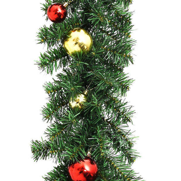 The Living Store Kerstslinger 20m - PVC - Groen - 1800 takken - 32x 4cm gouden en rode kerstballen - 32x 6cm gouden en