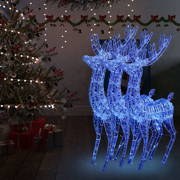 vidaXL Kerstdecoratie rendier XXL 3 st 250 LED's blauw 180 cm acryl