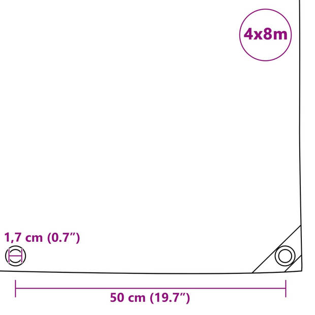 vidaXL Dekzeil 650 g/m² 4x8 m grijs