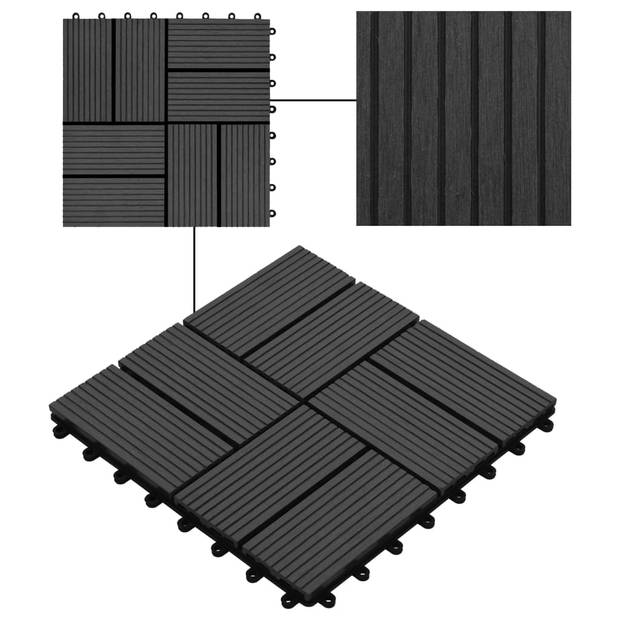 vidaXL Terrastegels 30x30 cm 1 m² HKC zwart 11 st