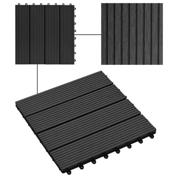 vidaXL Terrastegels 30x30 cm 1 m² HKC zwart 11 st