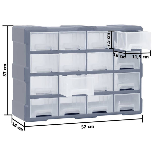 vidaXL Organiser met 16 medium lades 52x16x37 cm