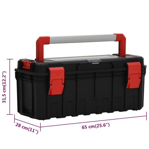 vidaXL Gereedschapskist 65x28x31,5 cm zwart en rood