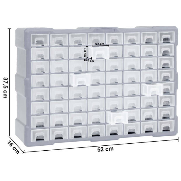 vidaXL Organiser met 64 lades 52x16x37,5 cm