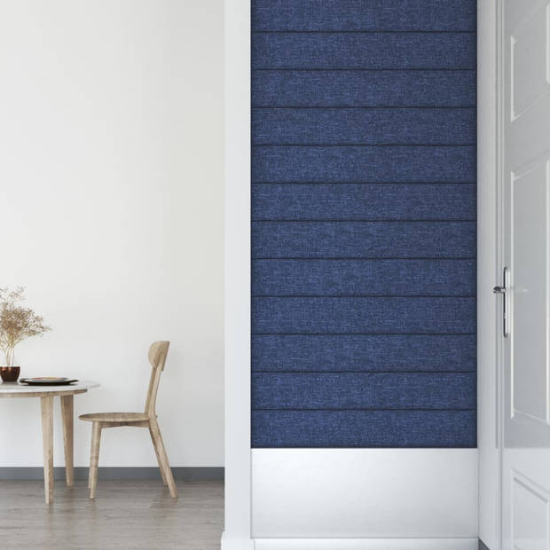 vidaXL Wandpanelen 12 st 1,62 m² 90x15 cm stof blauw