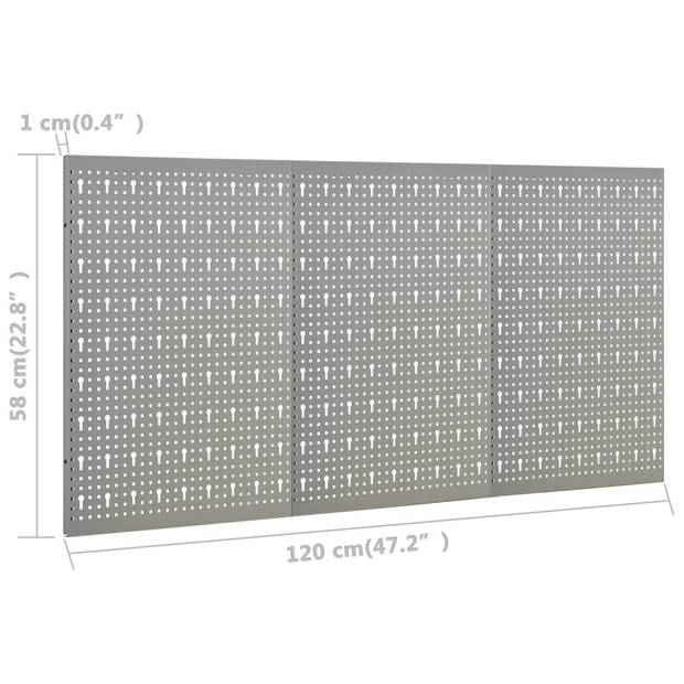 vidaXL Gaatjespaneel wandgemonteerd 3 st 40x58 cm staal