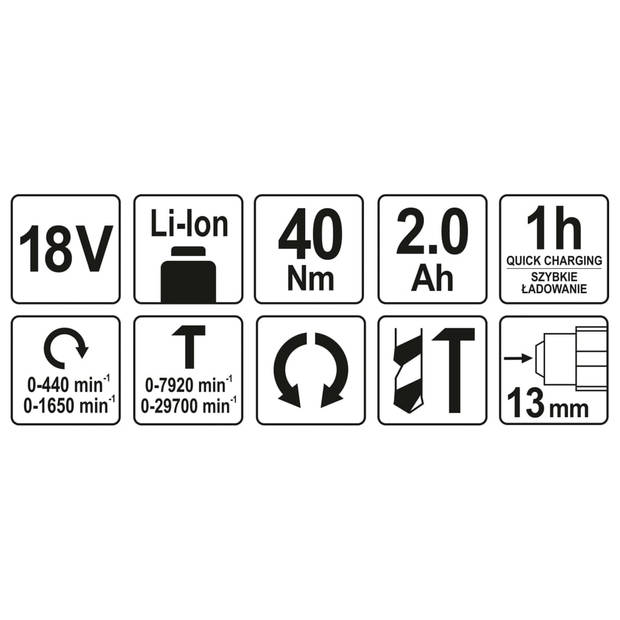 YATO Klopboor met 2,0 Ah Li-ion-accu 18 V 40 Nm