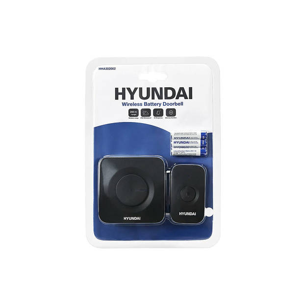 Hyundai Electronics - Moderne draadloze deurbel met 1 ontvanger - Op batterijen - Zwart