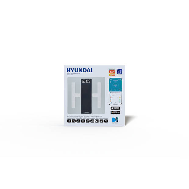 Hyundai Home - Digitale personenweegschaal met Bluetooth en lichaamsanalyse - Wit/Zilver