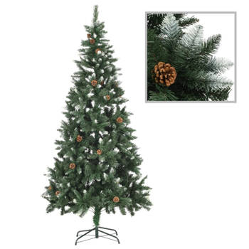 vidaXL Kunstkerstboom met dennenappels en wit glitter 210 cm