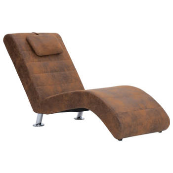 vidaXL Chaise longue met kussen kunstsuède bruin