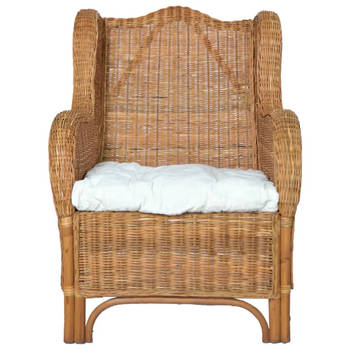 The Living Store Rattan Stoel - Lichtbruin - 82 x 66 x 92 cm - inclusief kussen