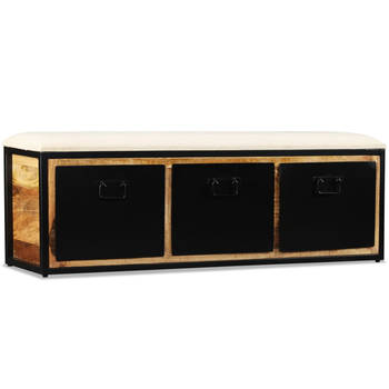 The Living Store Industrieel Halbankje 120x30x40 cm - Massief Mangohout - Retro-stijl - 3 lades - Bruin/Zwart