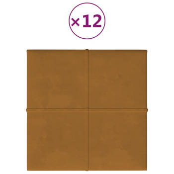 vidaXL Wandpanelen 12 st 1,08 m² 30x30 cm fluweel bruin