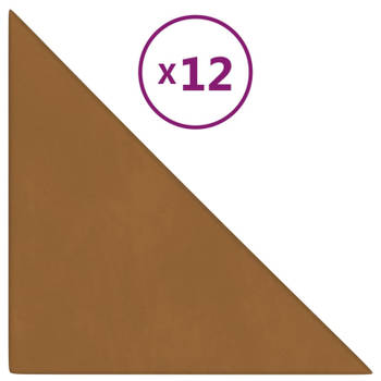 vidaXL Wandpanelen 12 st 0,54 m² 30x30 cm fluweel bruin