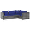 vidaXL 4-delige Loungeset met kussens poly rattan grijs