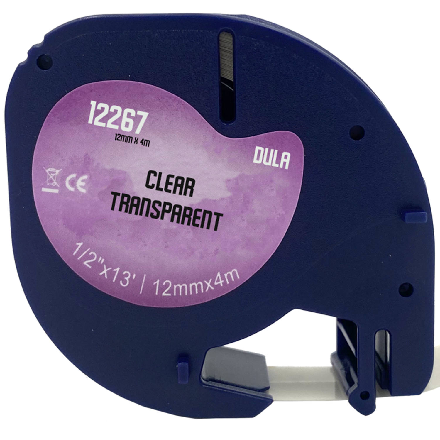 DULA Dymo LetraTag 12267 S0721530 Label Tape Zwart op Transparant plastic 12mm x 4m 1 Stuk