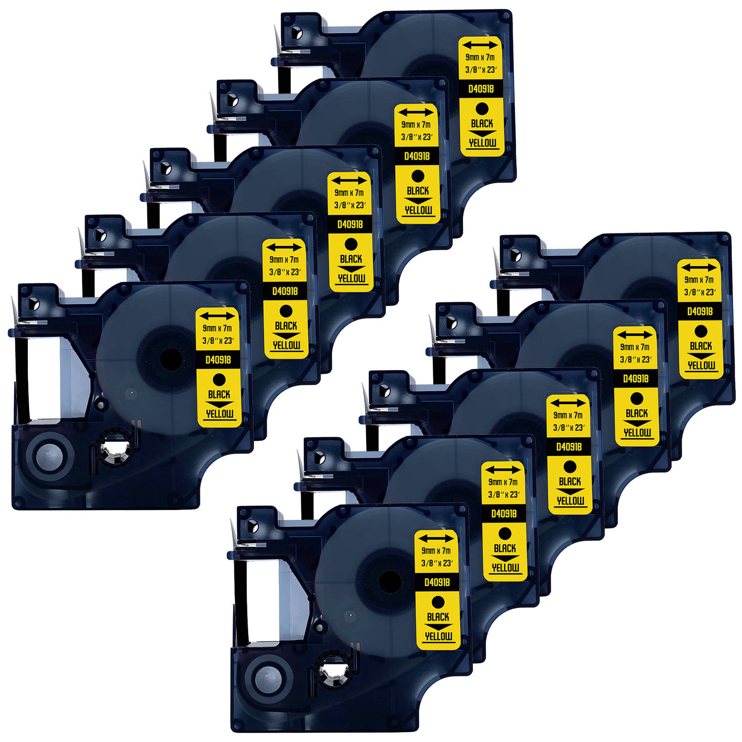 DULA Dymo D1 40918 S0720730 Compatible label tape 10 lettertapes Zwart op geel 9mm x 7m